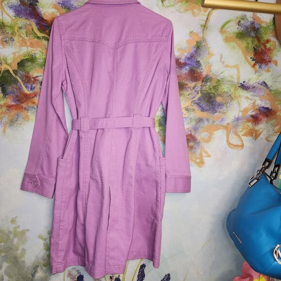 Vintage Styled Lilac Button-Front Trench Coat With Belt- Liz Claiborne - Picture 12 of 13